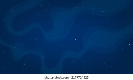 Cartoon outer space background vector illustration. Abstract shiny stars systems in outer space on horizontal dark blue background for children space game or night sky graphic design concept.