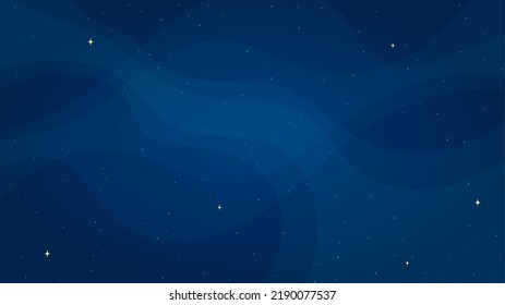 Cartoon outer space background vector illustration. Abstract shiny stars systems in outer space on horizontal dark blue background for children space game or night sky graphic design concept.