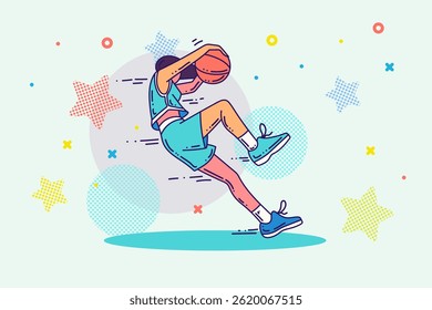 Cartoon Outline basketball Man Character. Sports and wellness Illustration