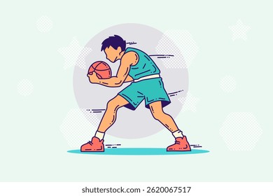 Cartoon Outline basketball Man Character. Sports and wellness Illustration