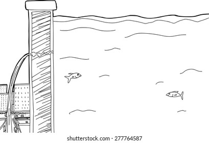 Cartoon outline of broken dam spilling into city