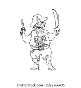 Cartoon outline drawing of a pirate. Vector illustration for coloring book.