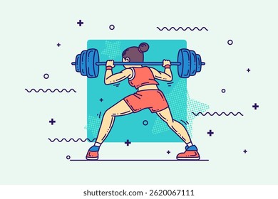 Cartoon Outline Fitness Woman Character. Sports and wellness Illustration