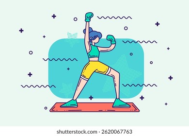 Cartoon Outline Fitness woman Character. Sports and wellness Illustration