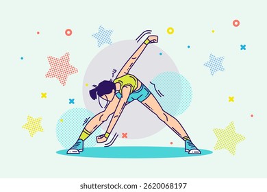 Cartoon Outline Fitness woman Character. Sports and wellness Illustration