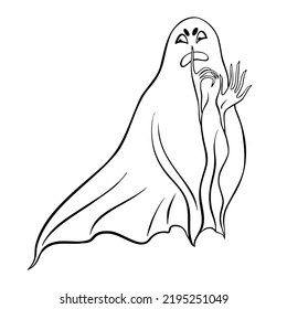Cartoon outline of a ghost. Vector illustration of Halloween, design element.