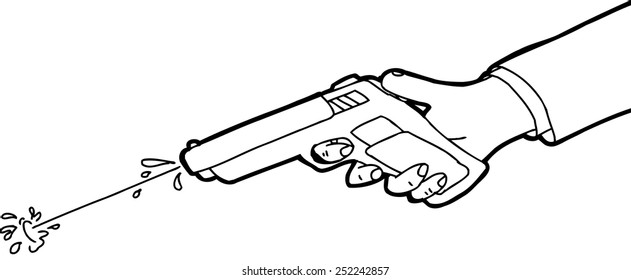 Cartoon Outline Of Hand Shooting Squirt Gun