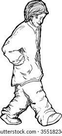 Cartoon outline of isolated smiling man in coat walking