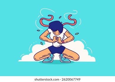 Cartoon Outline meditation woman Character. Sports and wellness Illustration