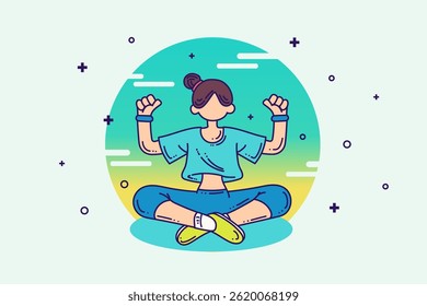 Cartoon Outline meditation woman Character. Sports and wellness Illustration