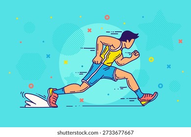 Cartoon outline runner man character. Sports and wellness illustration