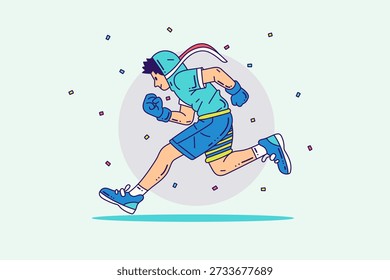Cartoon outline runner man character. Sports and wellness illustration