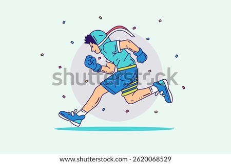 Cartoon Outline Runner Man Character. Sports and wellness Illustration