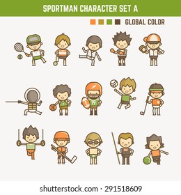 cartoon outline sportman character set 