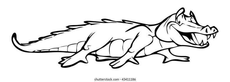 cartoon outline vector illustration of an alligator