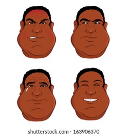 cartoon outline vector illustration of black male expressions