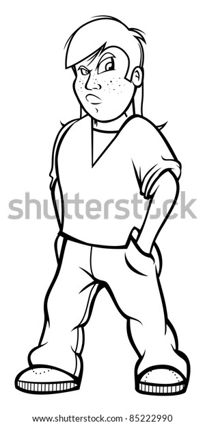 Cartoon Outline Vector Illustration Bully Kid Stock Vector ...