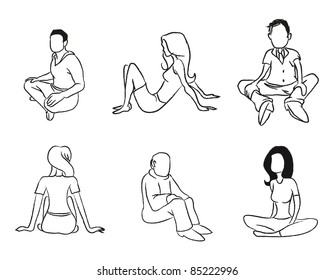 cartoon outline vector illustration of people sitting