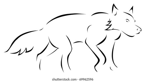 cartoon outline vector illustration of a wolf