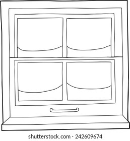 Cartoon outline of window frame with piles of snow