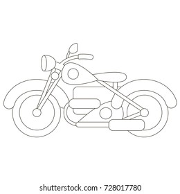 Cartoon outlined illustration with thin line black stroke. Motor Bike