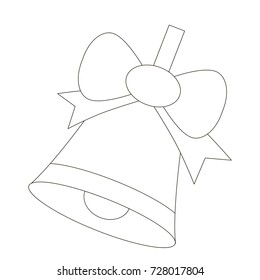 Cartoon outlined illustration with thin line black stroke. Bell
