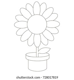 Cartoon outlined illustration with thin line black stroke. Pot Flower