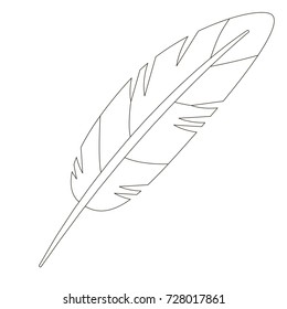 Cartoon outlined illustration with thin line black stroke. Feather