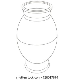 Cartoon outlined illustration with thin line black stroke. Jag, pot