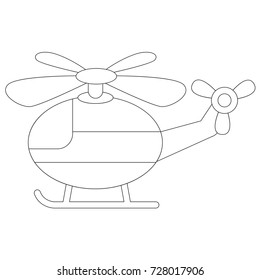 Cartoon outlined illustration with thin line black stroke. Helicopter