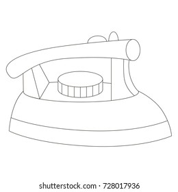 Cartoon outlined illustration with thin line black stroke. Iron
