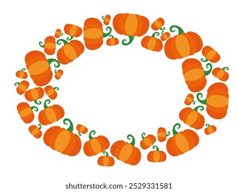 Marco ovalado de dibujos animados con calabazas para el día de Acción de Gracias de otoño. Vector Decoración con lugar para texto. Plantilla cortando archivo. Corte de silueta Cardmaking.
