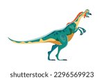 Cartoon Oviraptor dinosaur character. Prehistoric creature or monster, paleontology reptile. Mesozoic era wildlife animal, isolated dinosaur vector funny personage with beak and crest