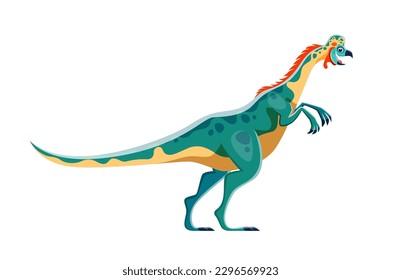 Cartoon Oviraptor dinosaur character. Prehistoric creature or monster, paleontology reptile. Mesozoic era wildlife animal, isolated dinosaur vector funny personage with beak and crest