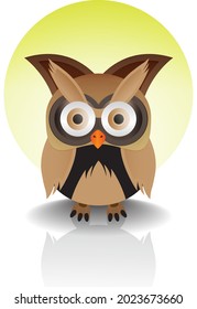 Cartoon Owl With Big Eye And Shadow And Cricle Background