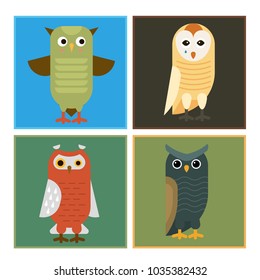 Cartoon owl bird cute character sleep sweet owlet cards vector illustration.