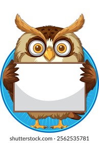 Cartoon owl with a blank sign for messages