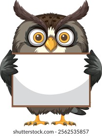 Cartoon owl with a blank sign for messages