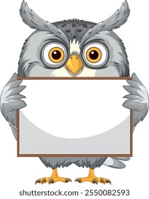 Cartoon owl with a blank signboard