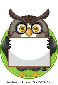 Cartoon owl with a blank signboard