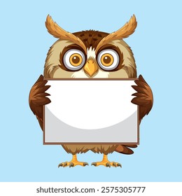 Cartoon owl with a blank signboard