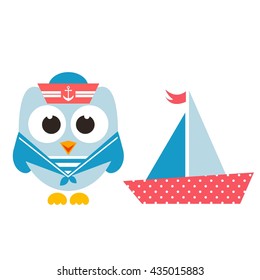 Cartoon owl and boat