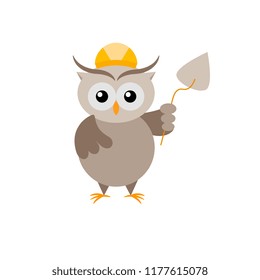Cartoon owl builder isolated on white backround.Cute owl foreman in helmet with trowel