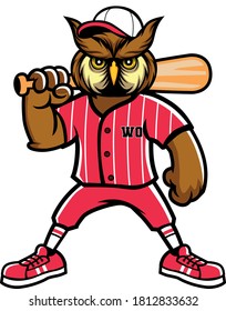 cartoon owl characters playing baseball with sports items for mascot design