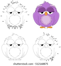 Cartoon owl. Coloring book and dot to dot educational game for kids