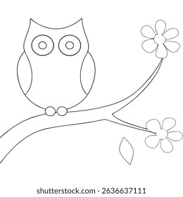 Cartoon owl coloring page simple and minimal line art illustration on white background