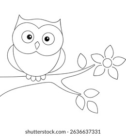 Cartoon owl coloring page simple and minimal line art illustration on white background