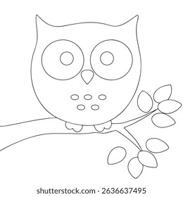 Cartoon owl coloring page simple and minimal line art illustration on white background