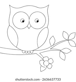 Cartoon owl coloring page simple and minimal line art illustration on white background
