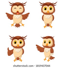 
Cartoon owl different expressions. Vector illustration
